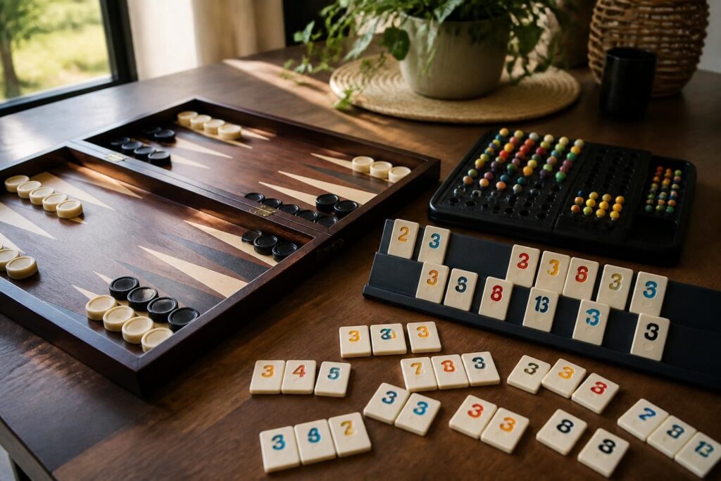 plongez dans l'univers des jeux de société classiques comme backgammon, rummikub et mastermind. redécouvrez ces incontournables pour des moments de plaisir et de stratégie en famille ou entre amis.